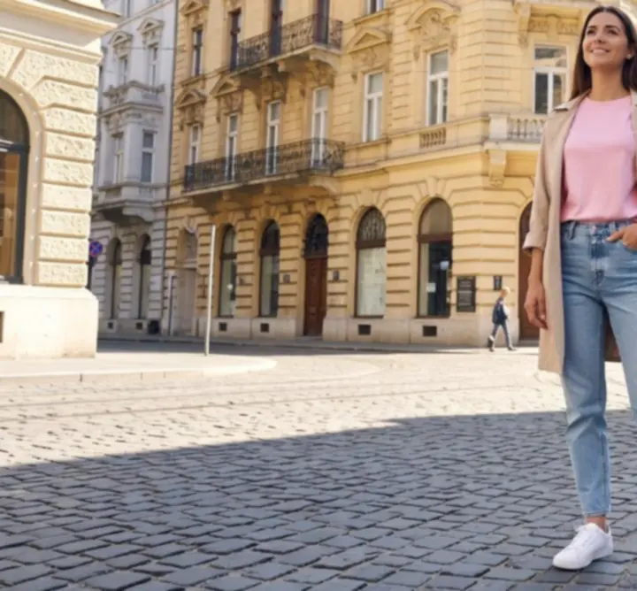 Magyar nő casual street style outfitben Budapesten