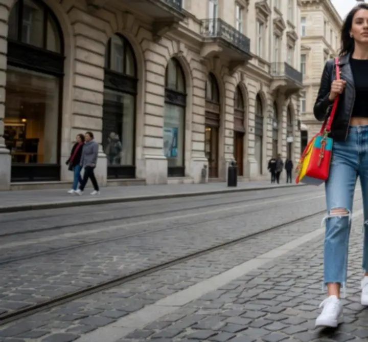Modern női street style divat 2026, budapesti városi outfit